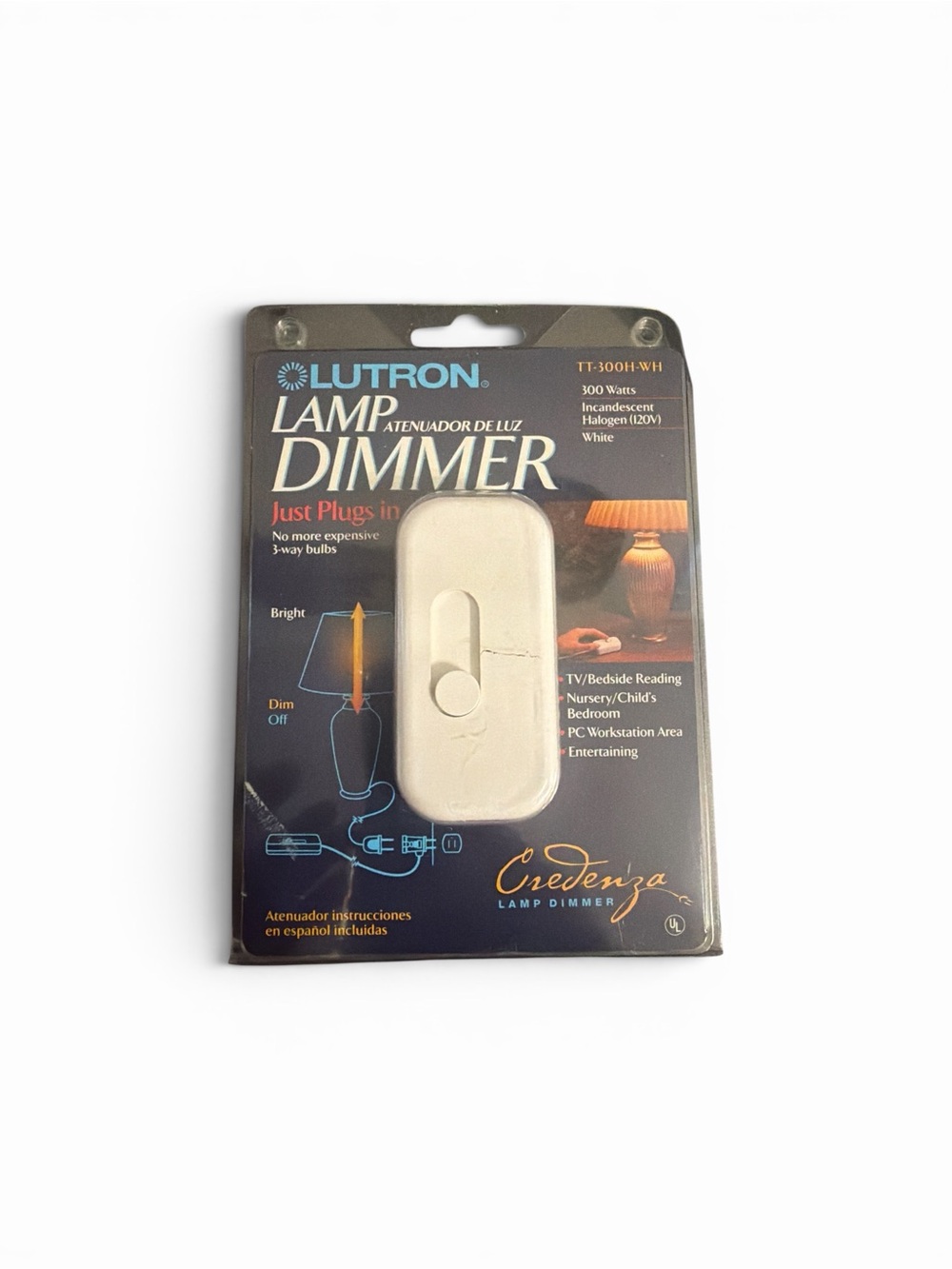 Lutron Lamp Dimmer Plug-In Light Switch TT-300H-WH Incandescent Halogen Bulb NEW